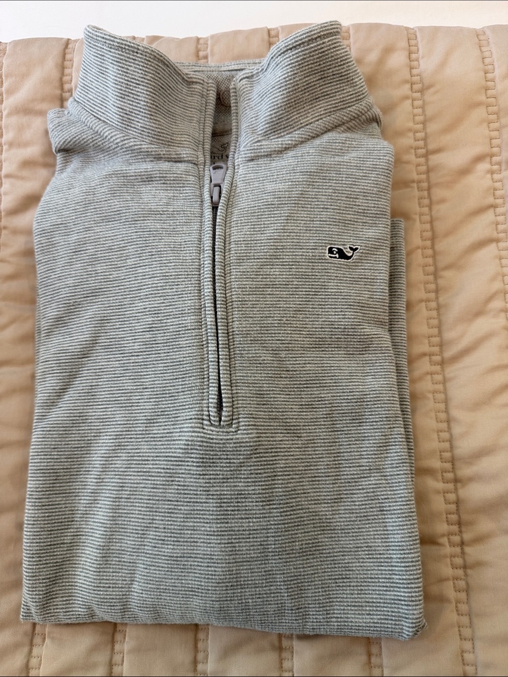 Vineyard Vines Light Grey Striped Quarter-Zip Pullover